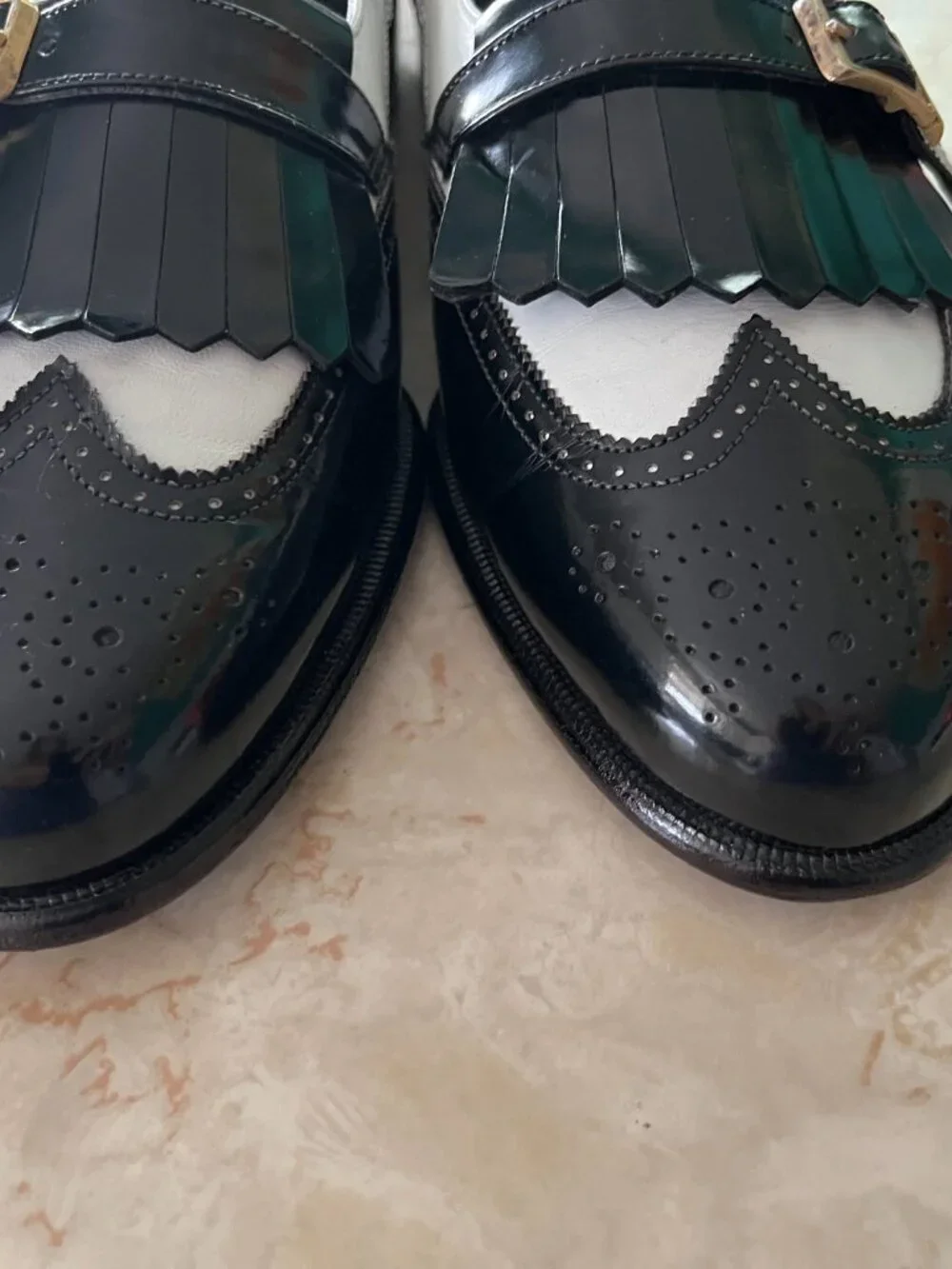 VTG Johnston & Murphy Sz 9M Men's Spectator Black and White Kiltie Loafers